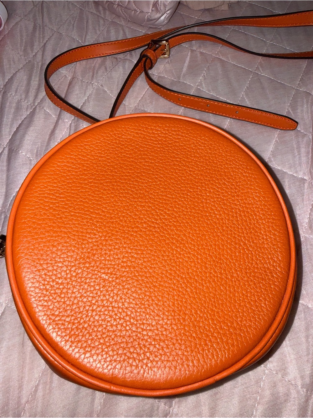 Michael Kors Orange Pebbled Leather Round Crossbody - Picture 2 of 3